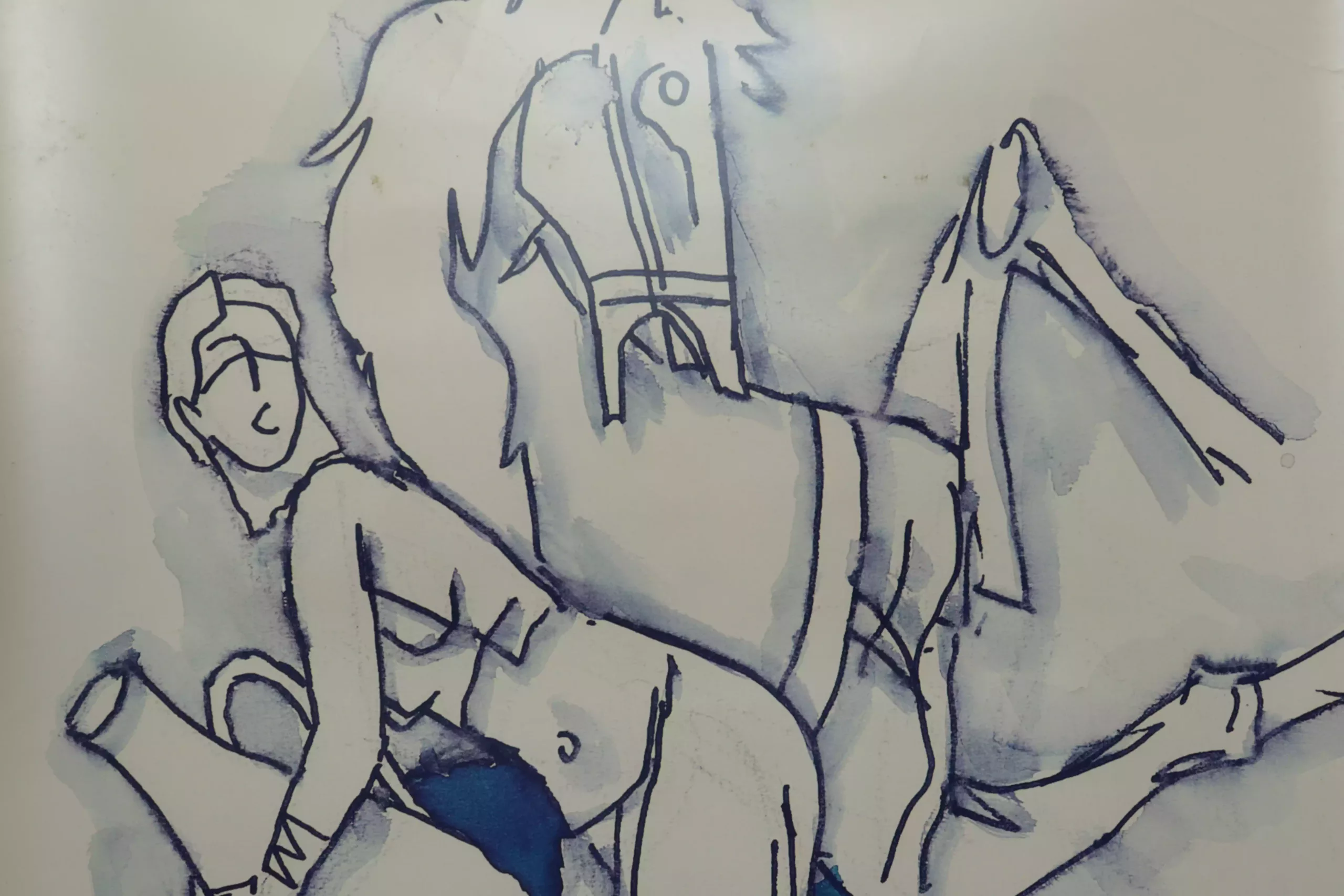 Contemporary Art of woman with A pot and a ramping horse