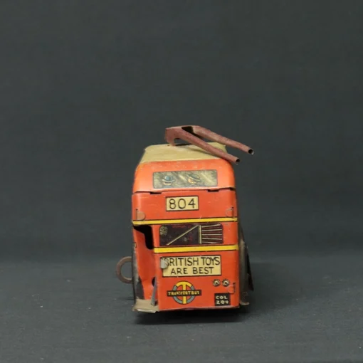 british transport tin toy bus back view