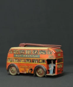 british transport tin toy bus side view 1
