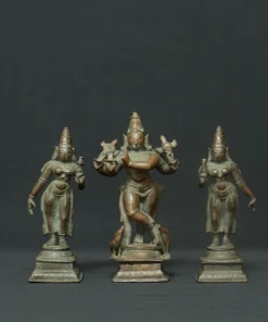 krishna venugopala and consorts bronze sculpture front view