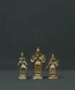 vishnu and consorts bronze sculpture back view