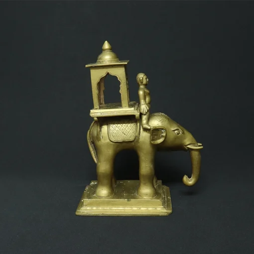 ayyanar on elephant bronze sculpture side view 3