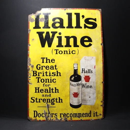 halls wine advertising signboard front view