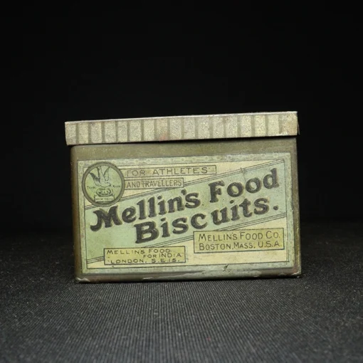 mellins food biscuit tin box side view 1