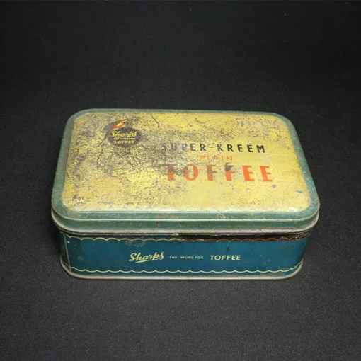 sharps the word for toffee tin box front view