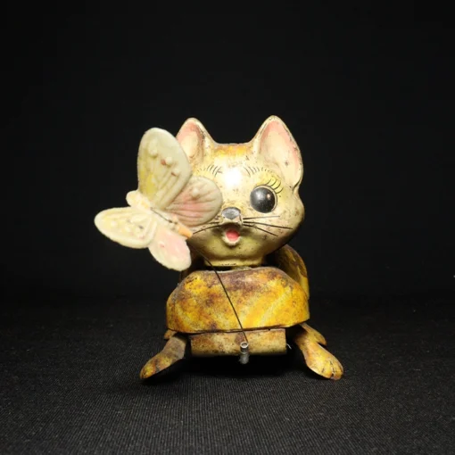 tin toy cat front view