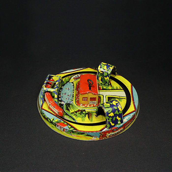 happy express tin toy train side top view