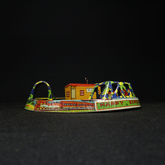 happy express tin toy train side view 2