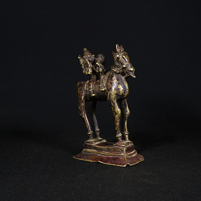 shiva parvati on horse bronze sculpture half side view