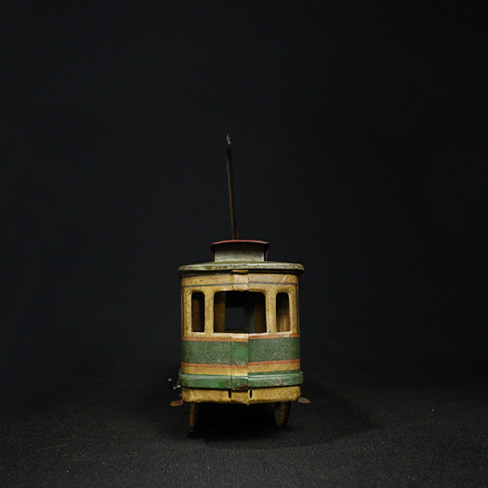 vintage tin toy tram train back view