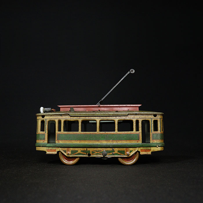 vintage tin toy tram train side view 2
