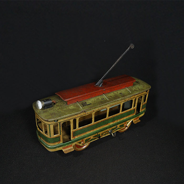 vintage tin toy tram train top view