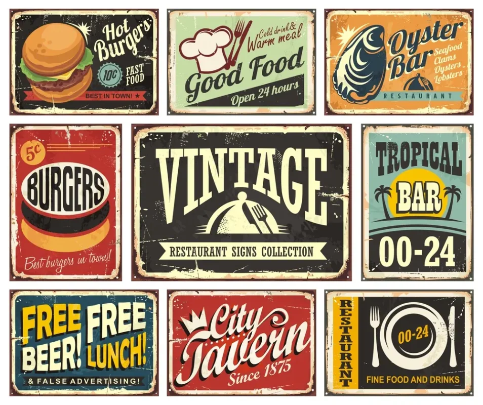 various vintage advertising signs