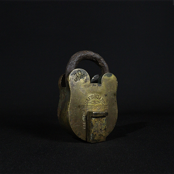safeguard padlock bronze collectible half side view